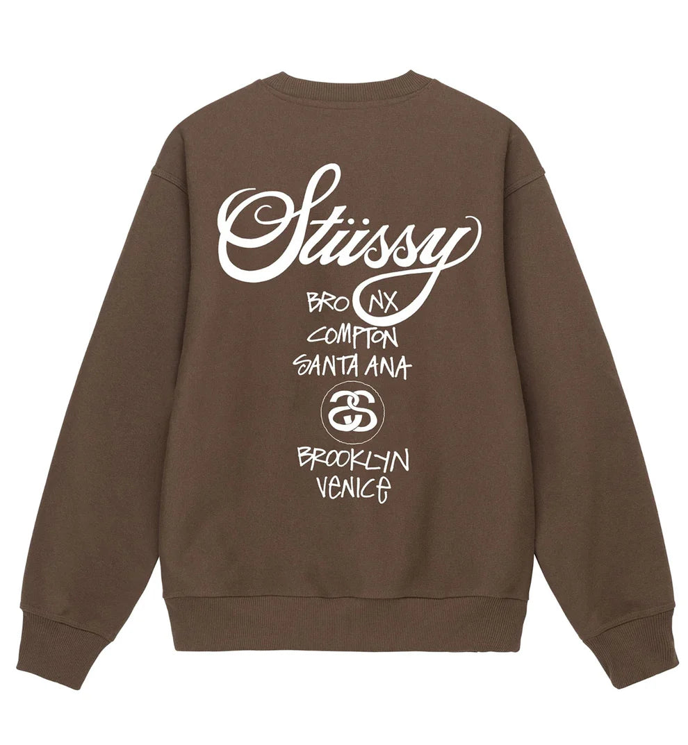 Stussy World Tour Crewneck Sweatshirt Coffee