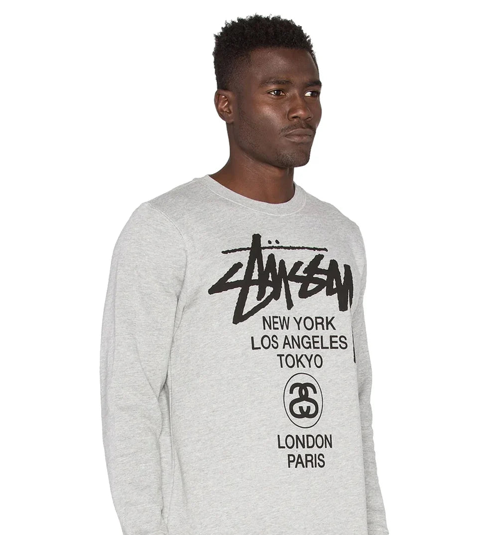 Stussy World Tour Crewneck Sweatshirt Grey