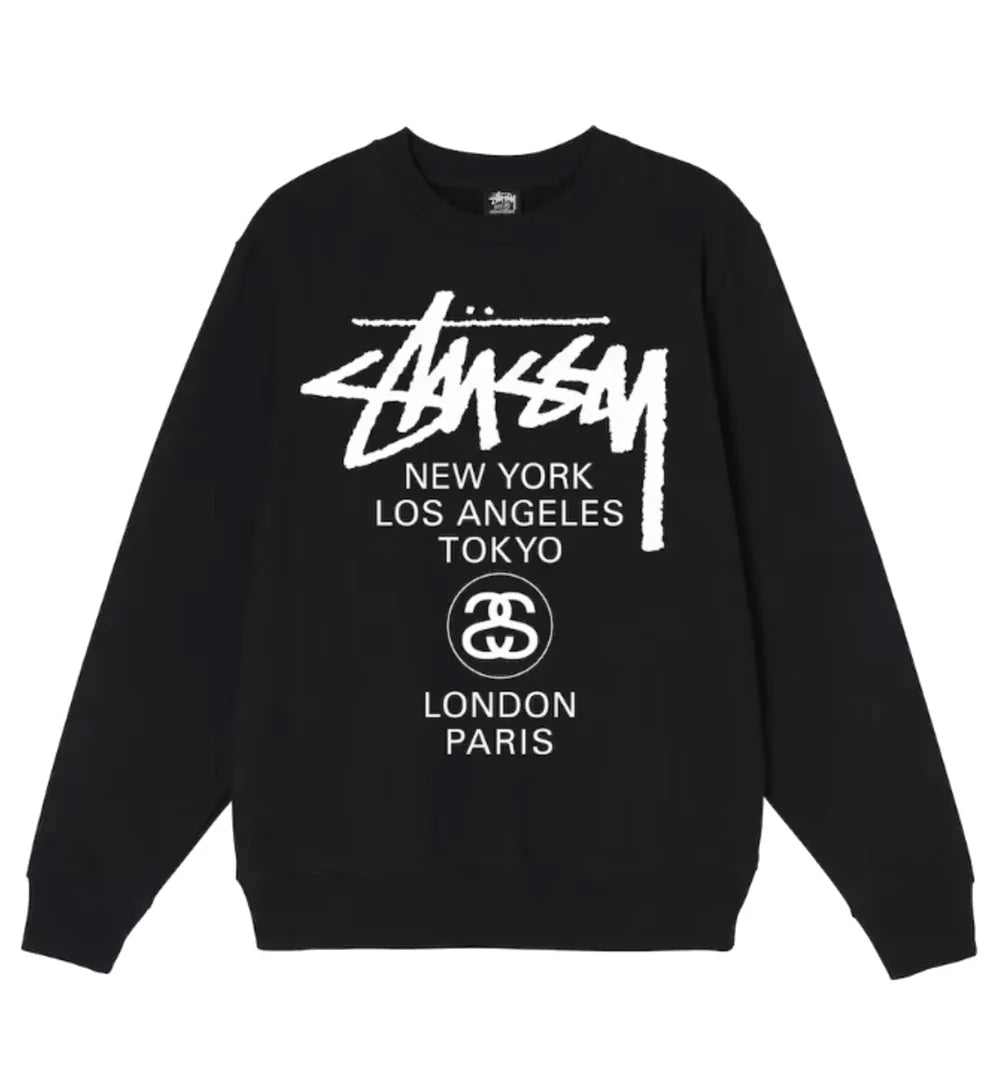Stussy World Tour Crewneck Sweatshirt Black